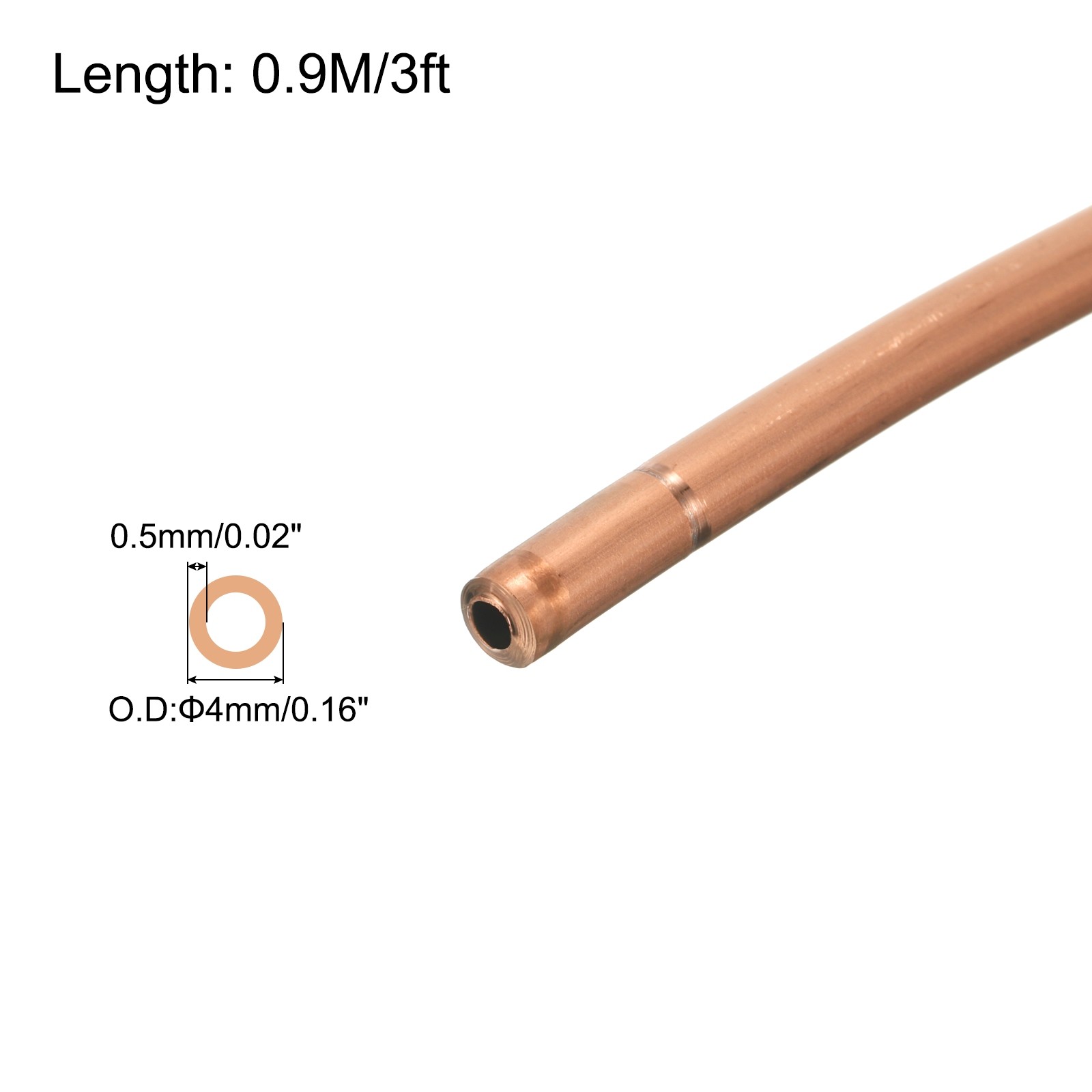 Copper Tube 5/32” OD x 3Ft Refrigeration Flexible Pipe Seamless Hollow Metal