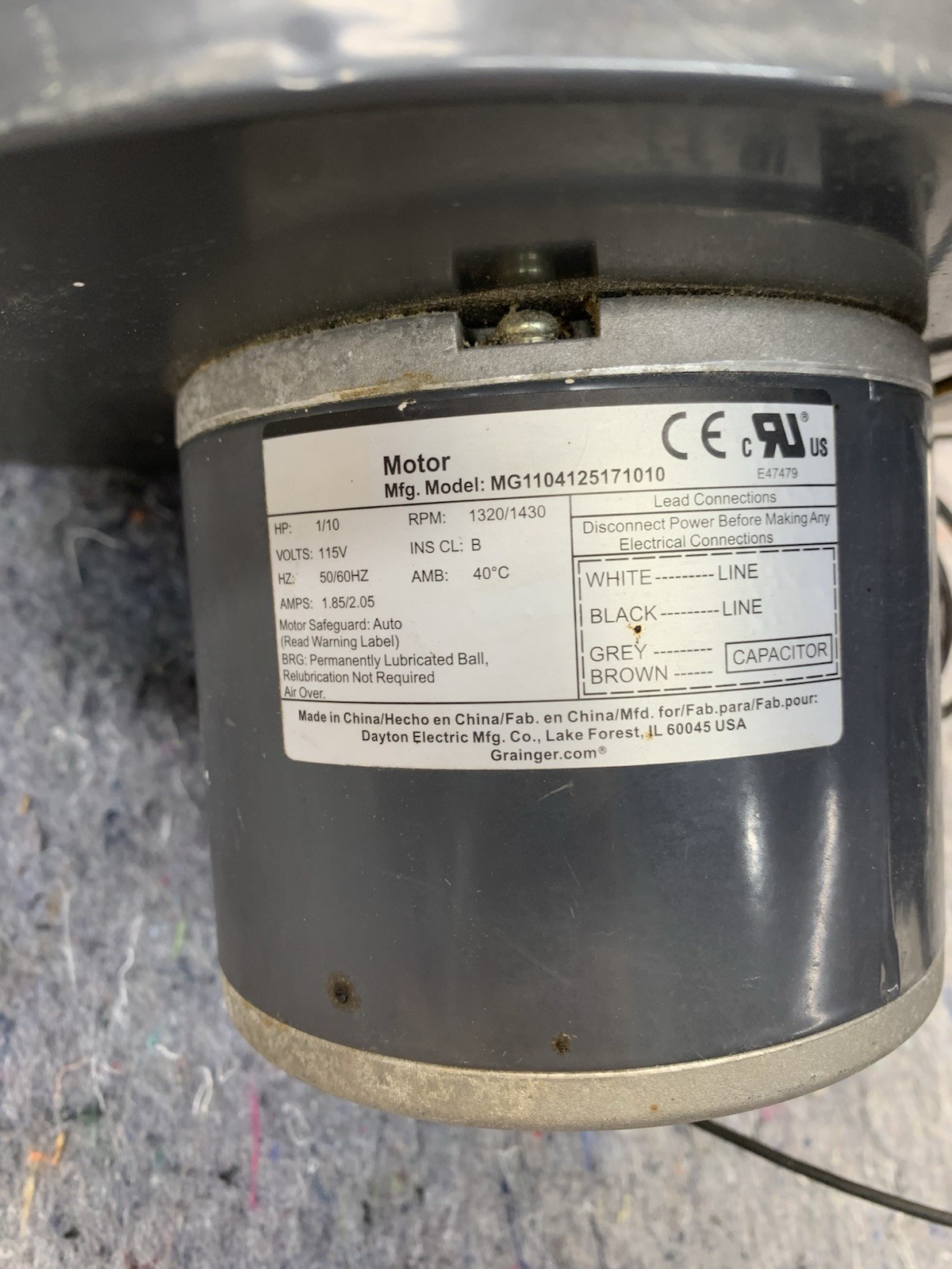 Dayton Blower 1TDT2A, 1/10 HP 115V 50/60Hz 1.85/2.05A 1320/1430 RPM 549 CFM