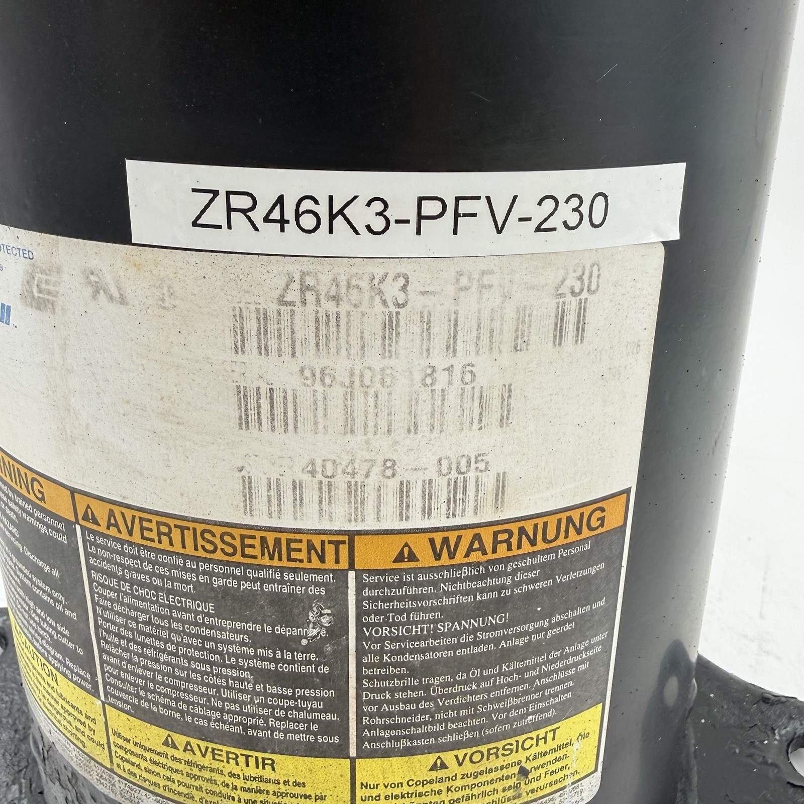 Copeland 3 Ton Scroll Compressor ZR46K3-PFV-230 1 PH 230 V R-22 used Tested