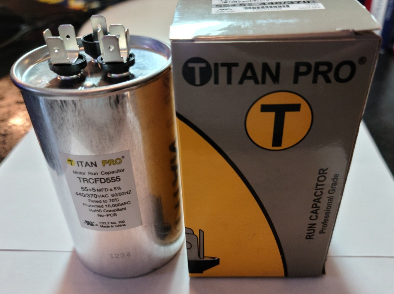 NEW TitanPro TRCFD555 HVAC Round Dual Motor Run Capacitor 55/5 MFD/UF 440/370 V
