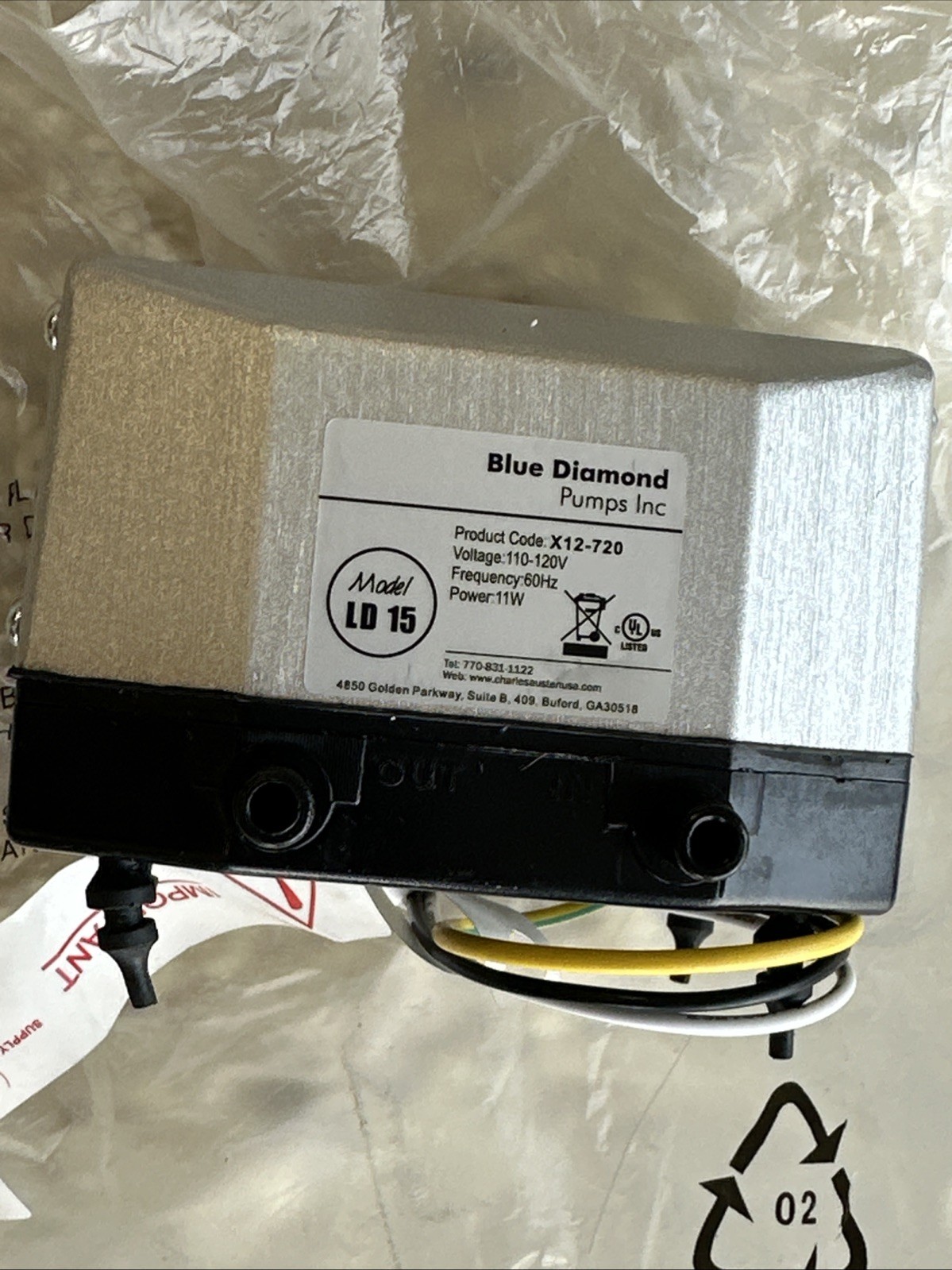 Blue Diamond Pump Condensate Removal Pump Model LD15 & X12-720 120v 11W New