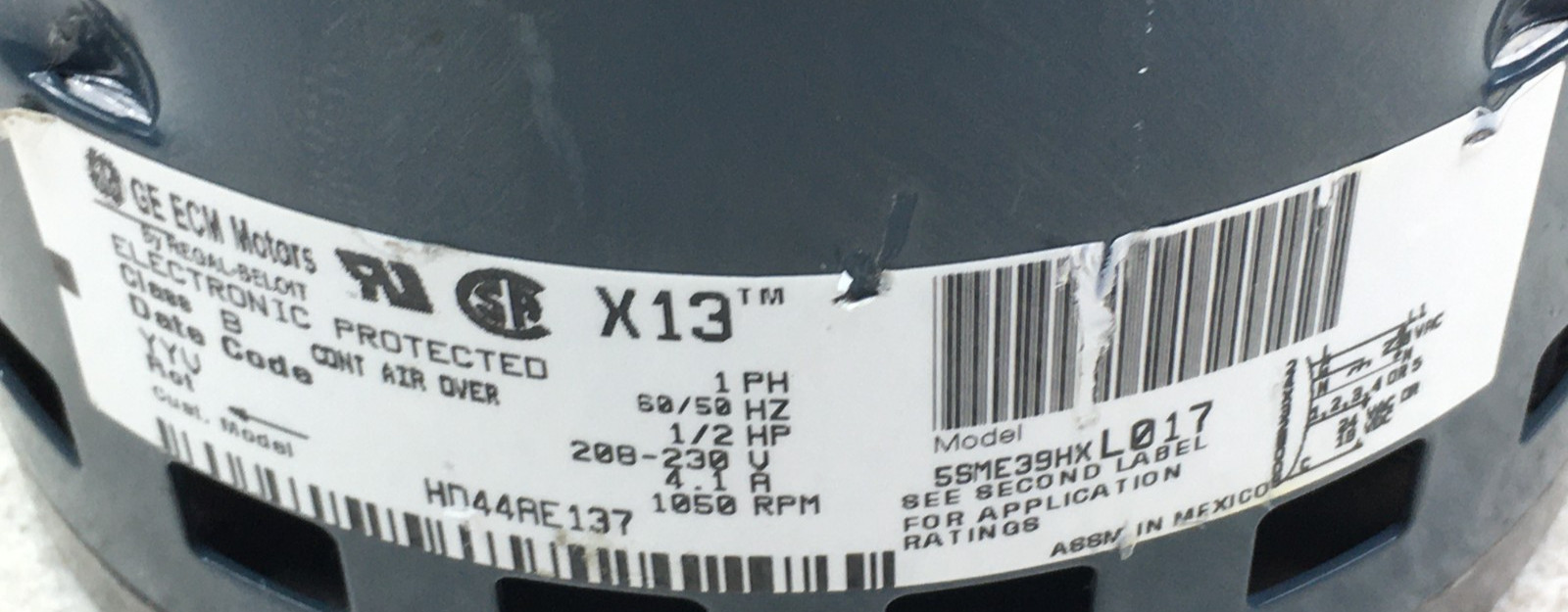 GE X13 FM07 5SME39HXL017 Blower Motor HD44AE137 1/2HP 230V CCWLE used #ME320