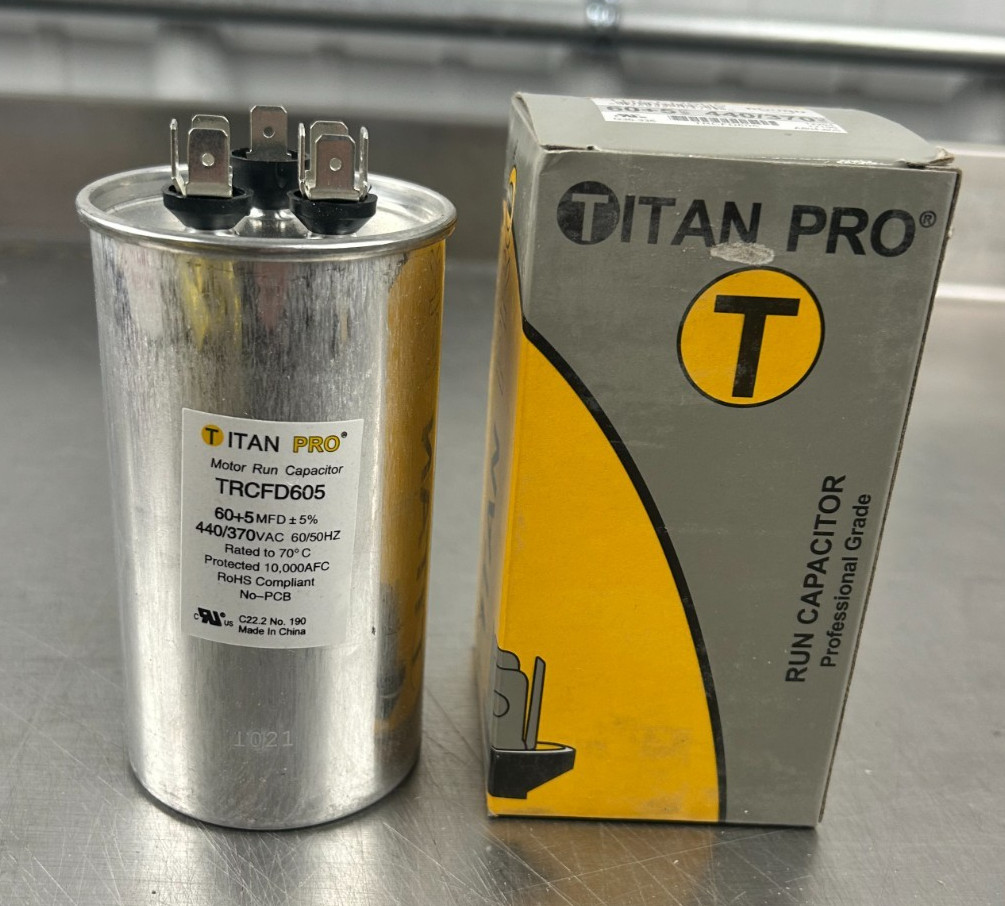 Titan Pro TRCFD605 Capacitor 60/5 ±5%, 440/370V AC Round Motor Run HVAC NEW