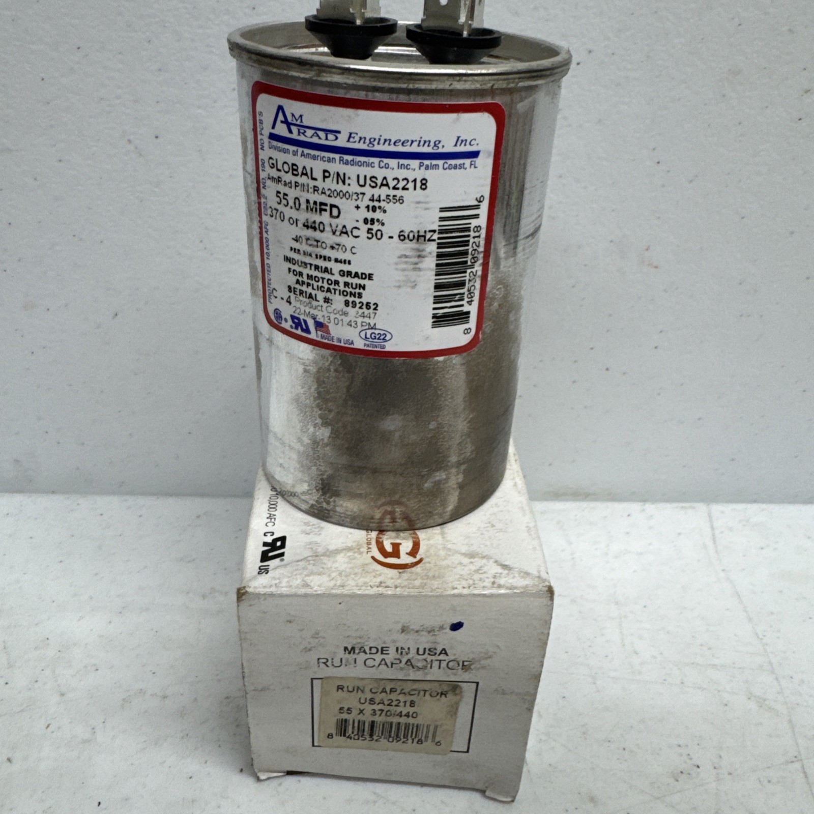 AmRad USA2218 55 uf/MFD 370-440 VAC Run Capacitor 50/60 Hz AC Electric
