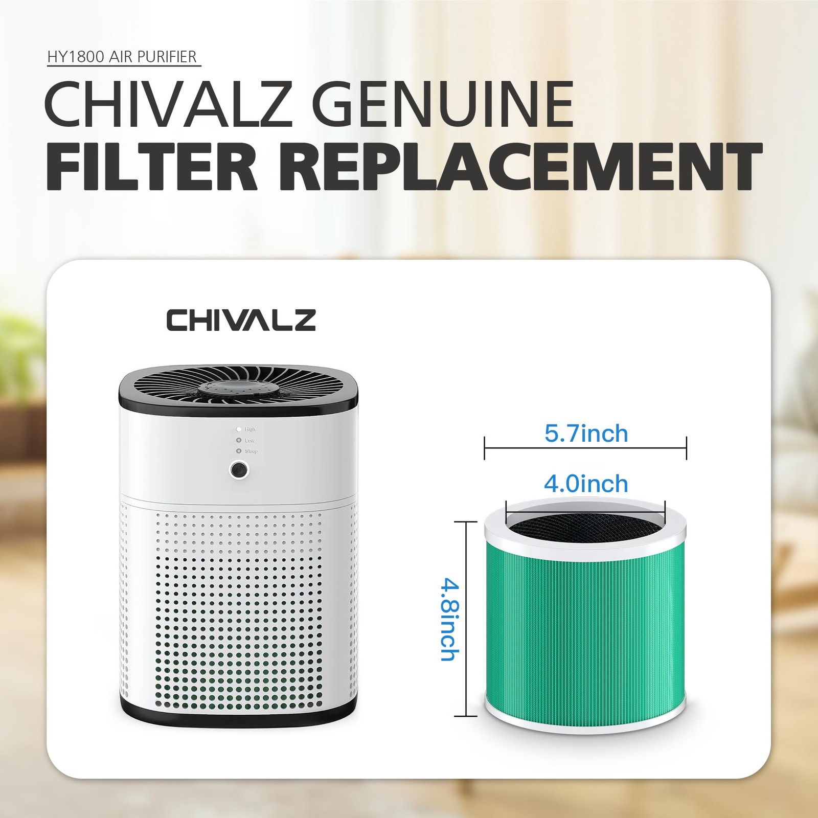 CHIVALZ Genuine HY1800 Air Purifier 11.85 * 5.98 * 5.24 inch, Green