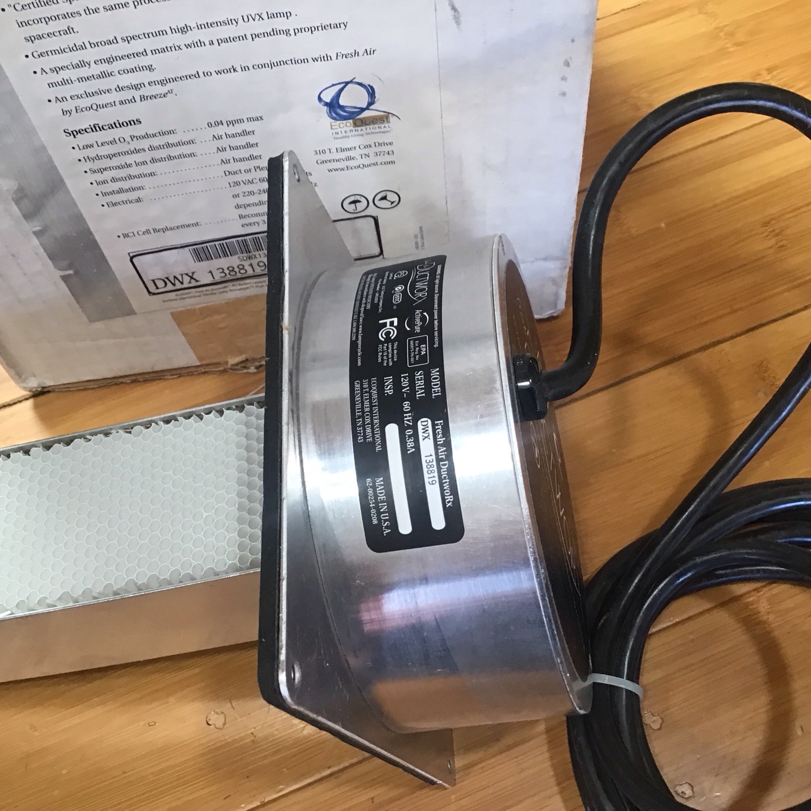 Fresh Air Ductworx HVAC Air Purification Enhancement System UV Light, Working!