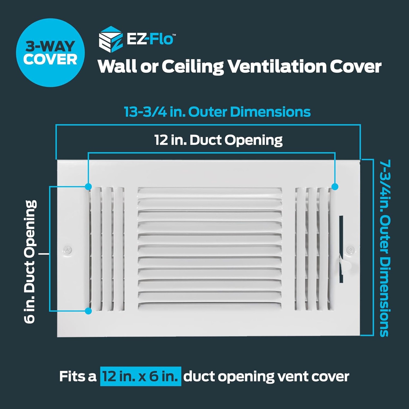 12 x 6 Inch (Duct Opening) Air Vent Cover for 12 in. x 6 in., White