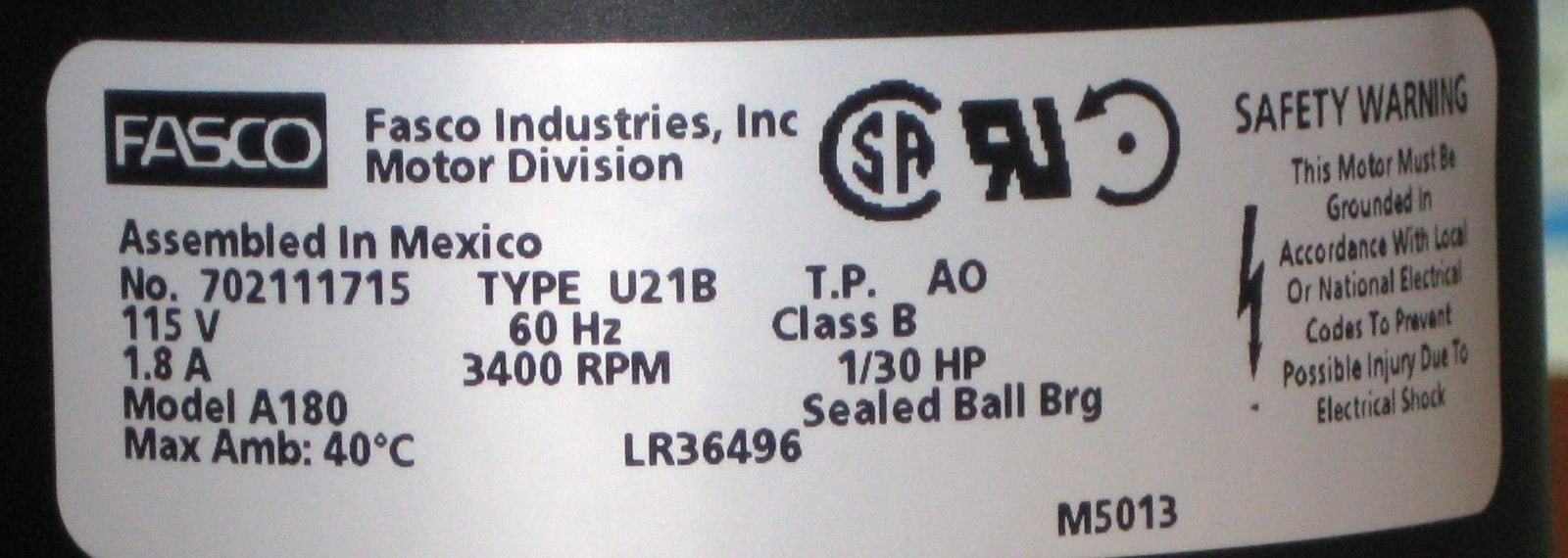 Fasco A180 Draft Inducer Furnace Blower Motor for Goodman 7021-9625 201-90601