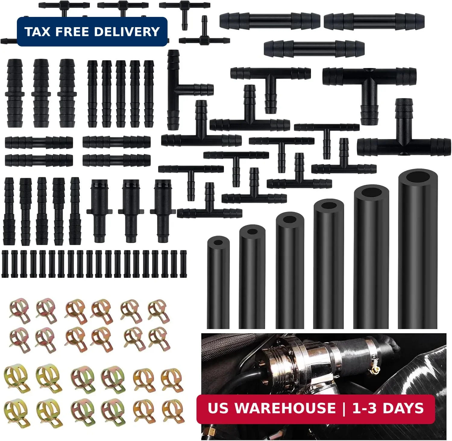 94PCS 5Ft Vacuum Hose Automotive Kit with 6 Sizes 3/8″,5/16″,1/4″,3/16″,5/32″,1/