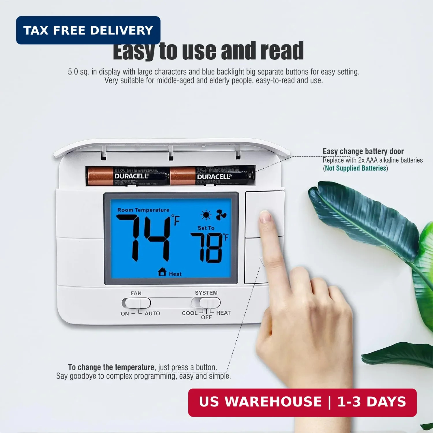 Aowel Non-Programmable Thermostats for House, Single-Stage 1 Heat/ 1 Cool, Simpl