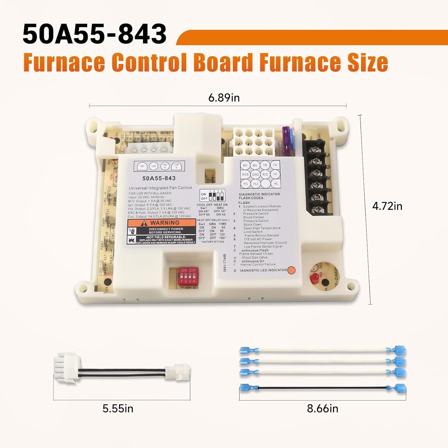 50A55-843 Furnace Control Board Replacement for White Rodgers Universal NEW
