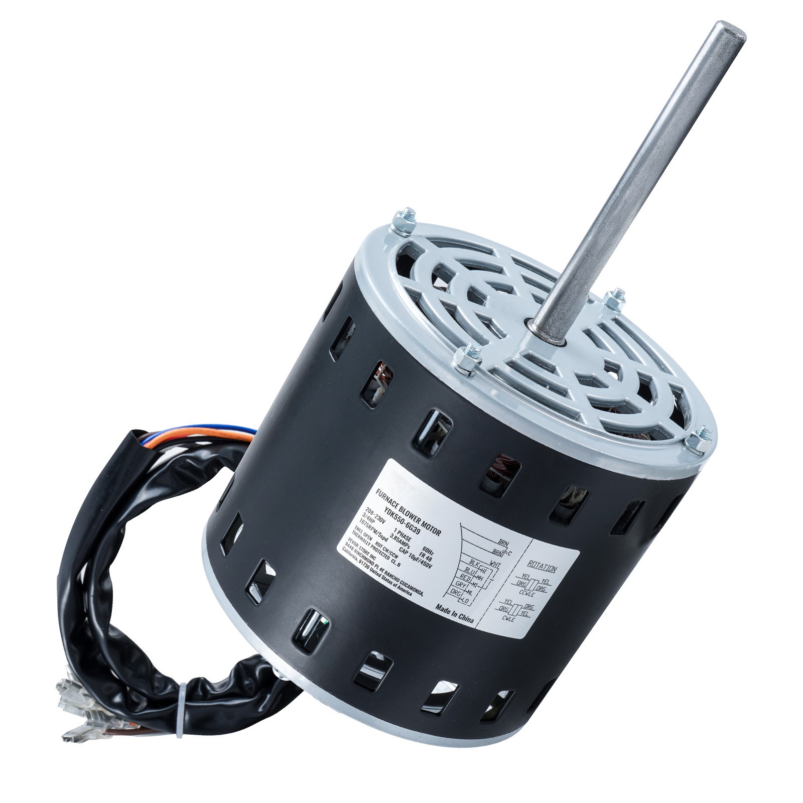 VEVOR 3/4HP Furnace Blower Motor 208-230V 3.85A 1075RPM 5 Speed 48 Frame 1 Phase