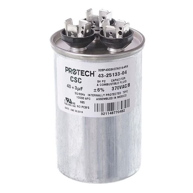 Protech Dual Round Capacitor – 40/3 uF, 370 VAC, 2.120 x 4.000 (max.) in. –