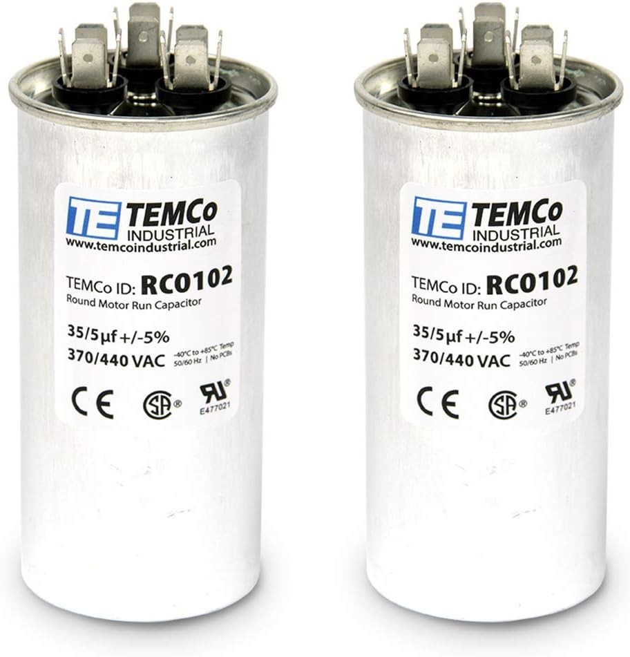 Reliable 2-Pack TEMCo 35+5 uF Round Capacitors, Perfect for Motor Applications