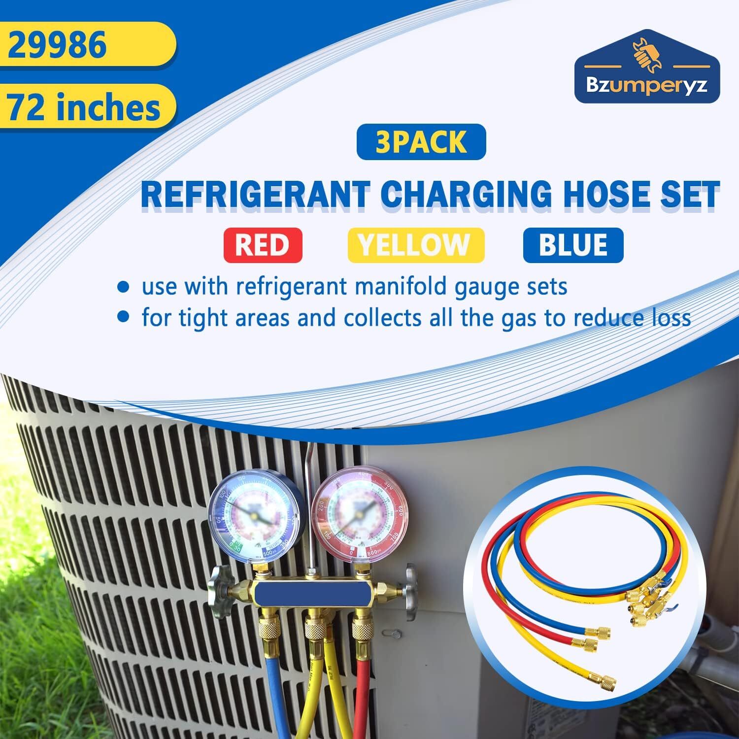3 Pack 29986 Plus II 1/4″ Red Blue Yellow Charging Hose Compact Ball Valve 72″