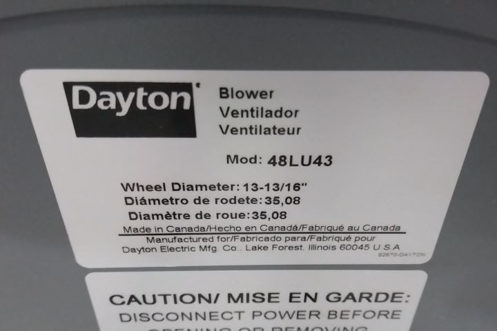 Dayton 48LU43 13-11/16 In Wheel Diameter Steel Blower w/out Motor