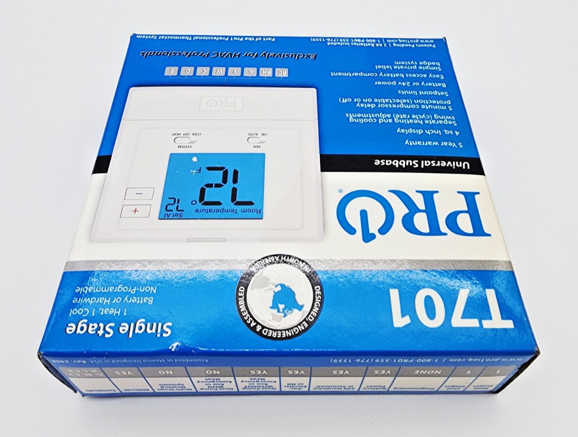PRO1 IAQ T701 Thermostat Single Stage 1 Heat/1 Cool NIB Non-Programmable