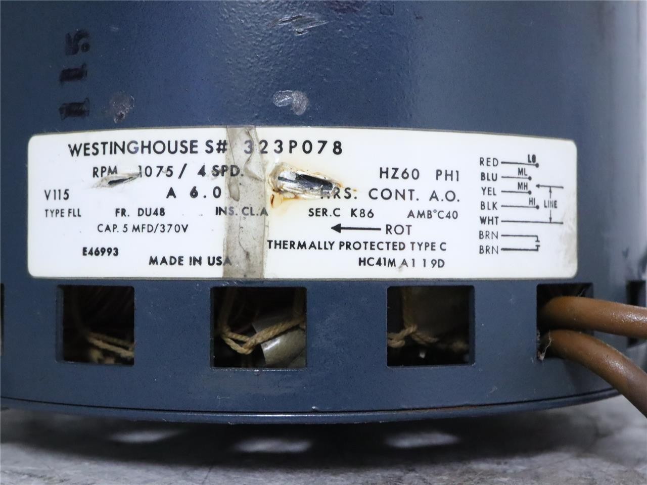Westinghouse 323P078 HVAC Fan Blower Motor 1/3HP 115V RPM 1075 4SPD 1PH