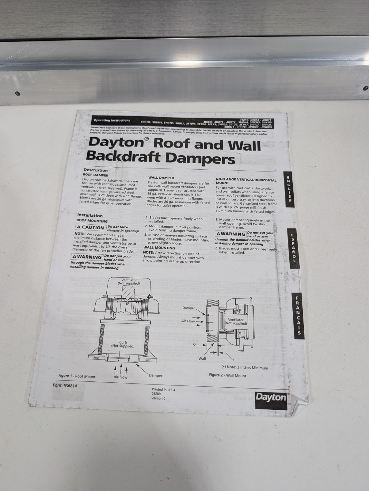 Dayton 5Nkn4 Damper, Backdraft, Wall Mount, 19-3/4 In Square NEW OPEN BOX