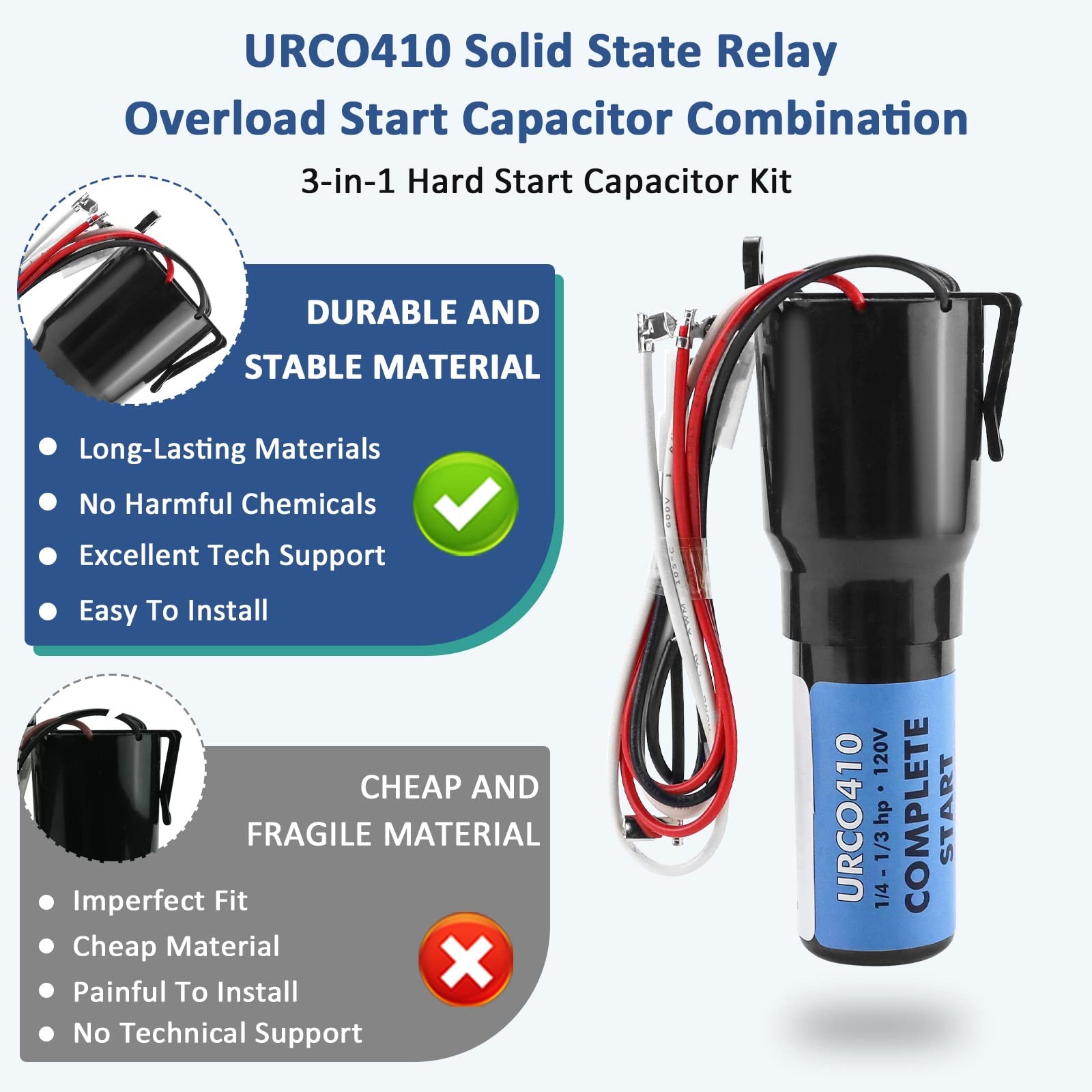 MIFLUS 3 in 1 Hard Start Capacitor Kit for Refrigerators-URCO410 Solid State…