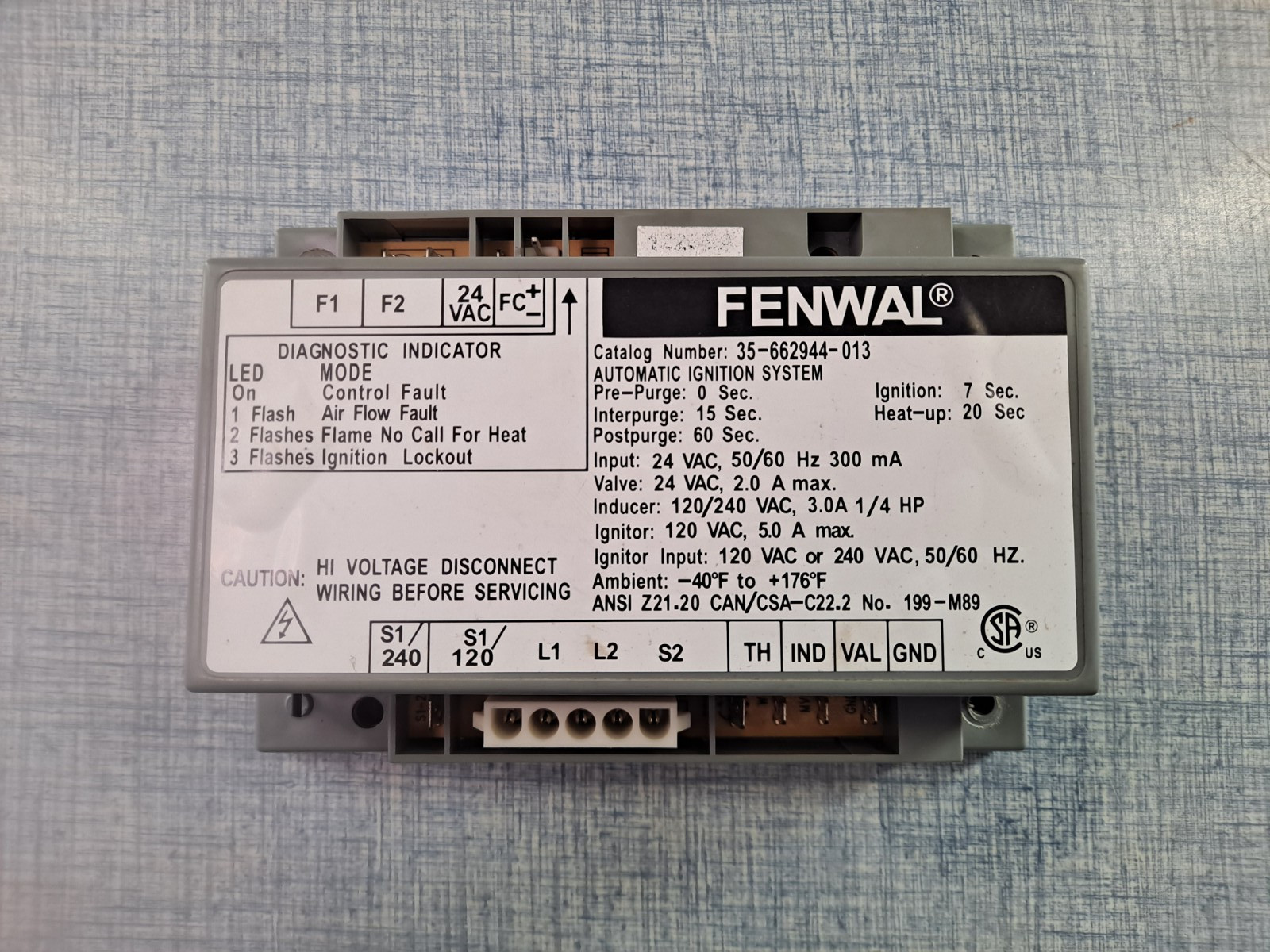 Fenwal 35-662944-013 Hot Surface Ignition Control Module Board 24 VAC