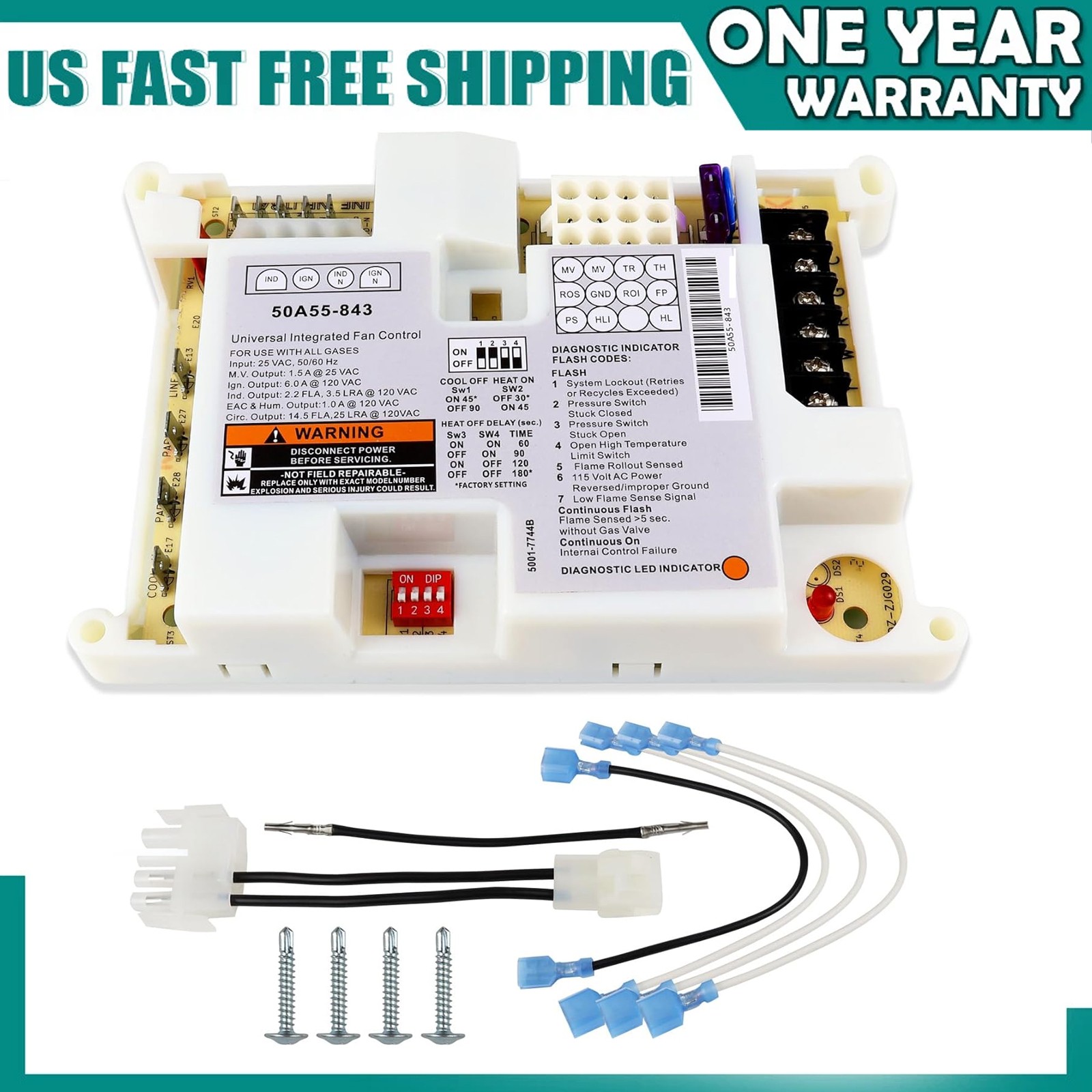50A55-843 Integrated Furnace Control Board For White Rodgers Replace 50A50-241