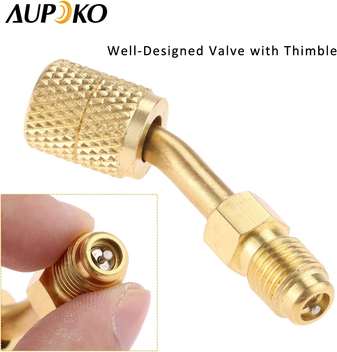 R410A Adapter 5/16″ SAE Female Quick Couplers to 1/4″ Angled Type, Gold