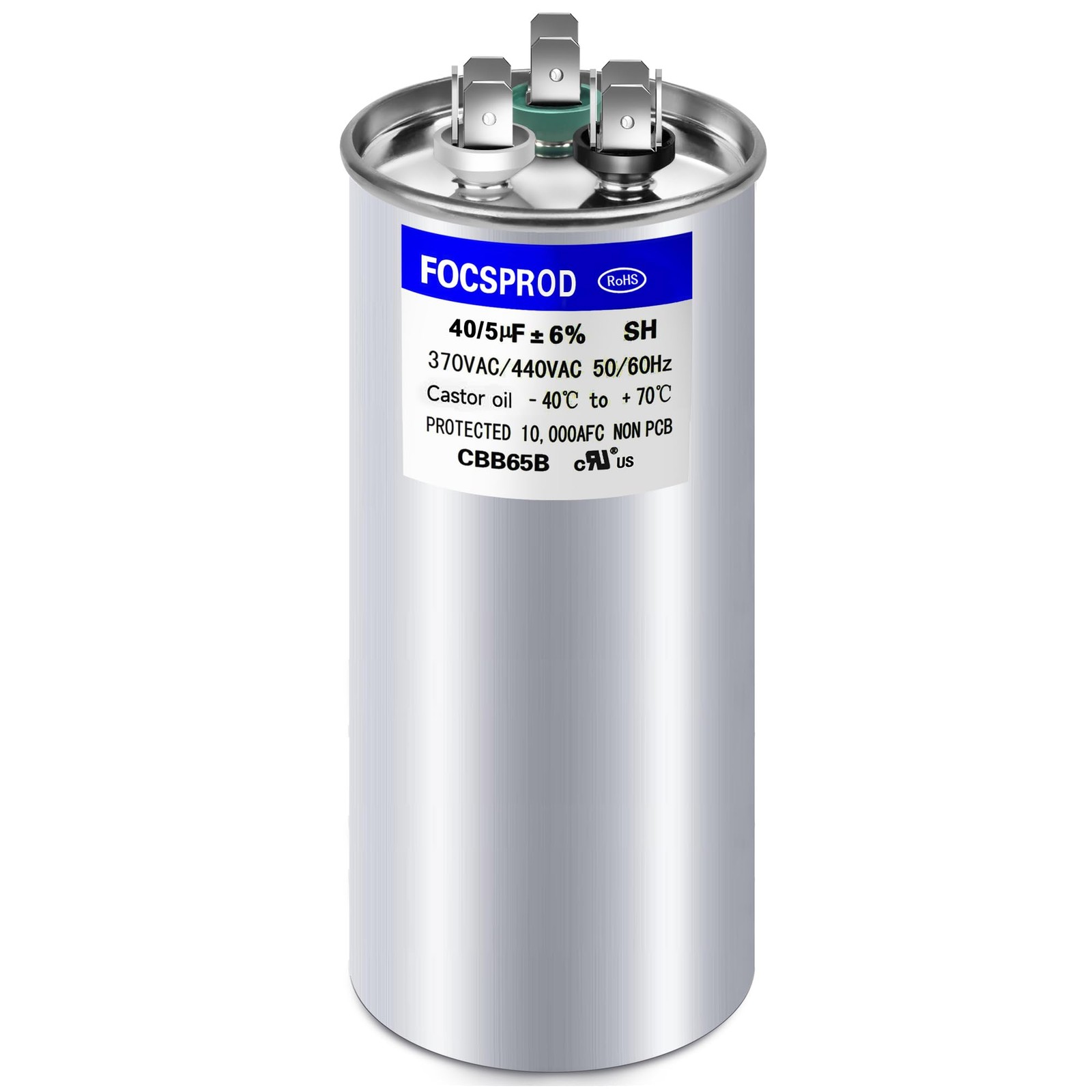 40+5 uF Dual Run Capacitor 370V/440V CBB65 Round HVAC AC Motor Start Replacement