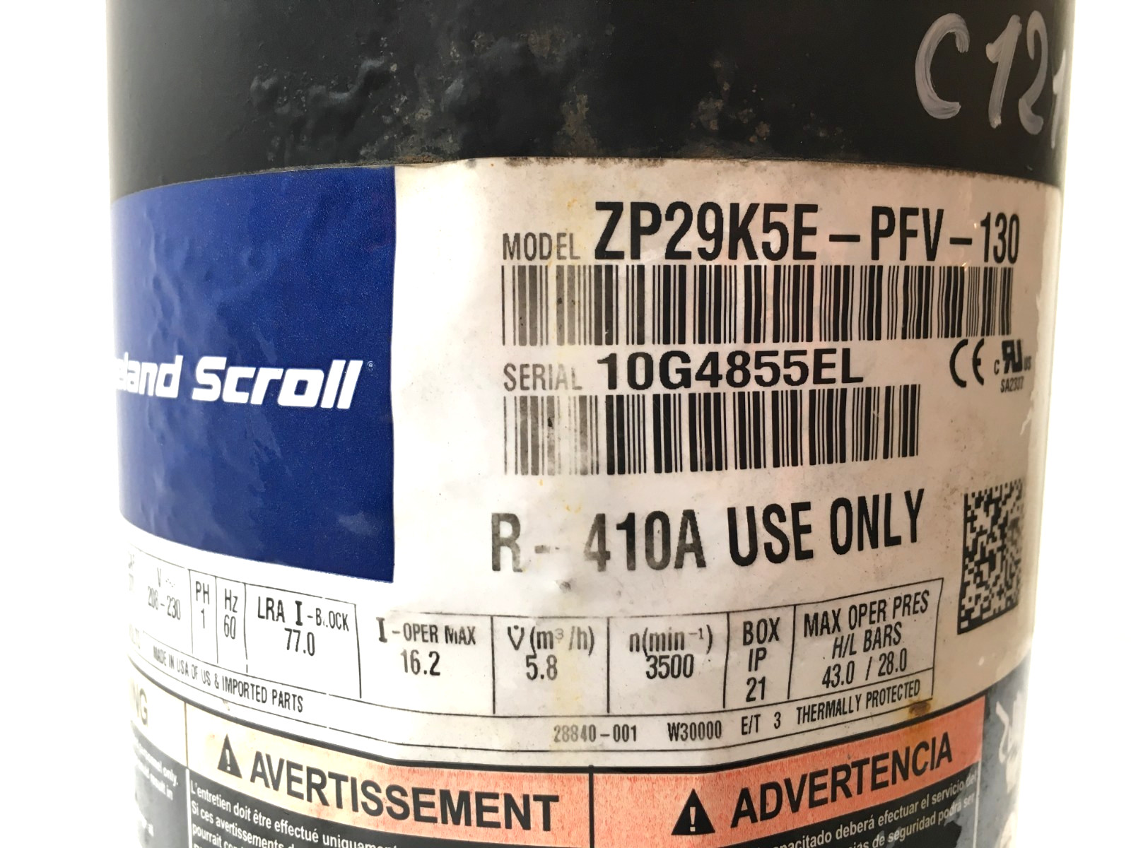 Copeland 2.5 Ton Scroll Compressor ZP29K5E-PFV-130 R410A 208/230V 1 PH used C121