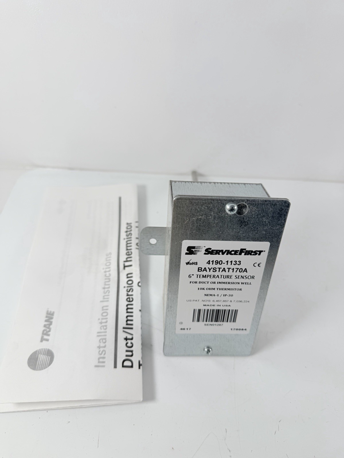 Trane ServiceFirst 4190-1133 BAYSTAT170A 6″ Temperature Sensor, 10K OHM Thermist