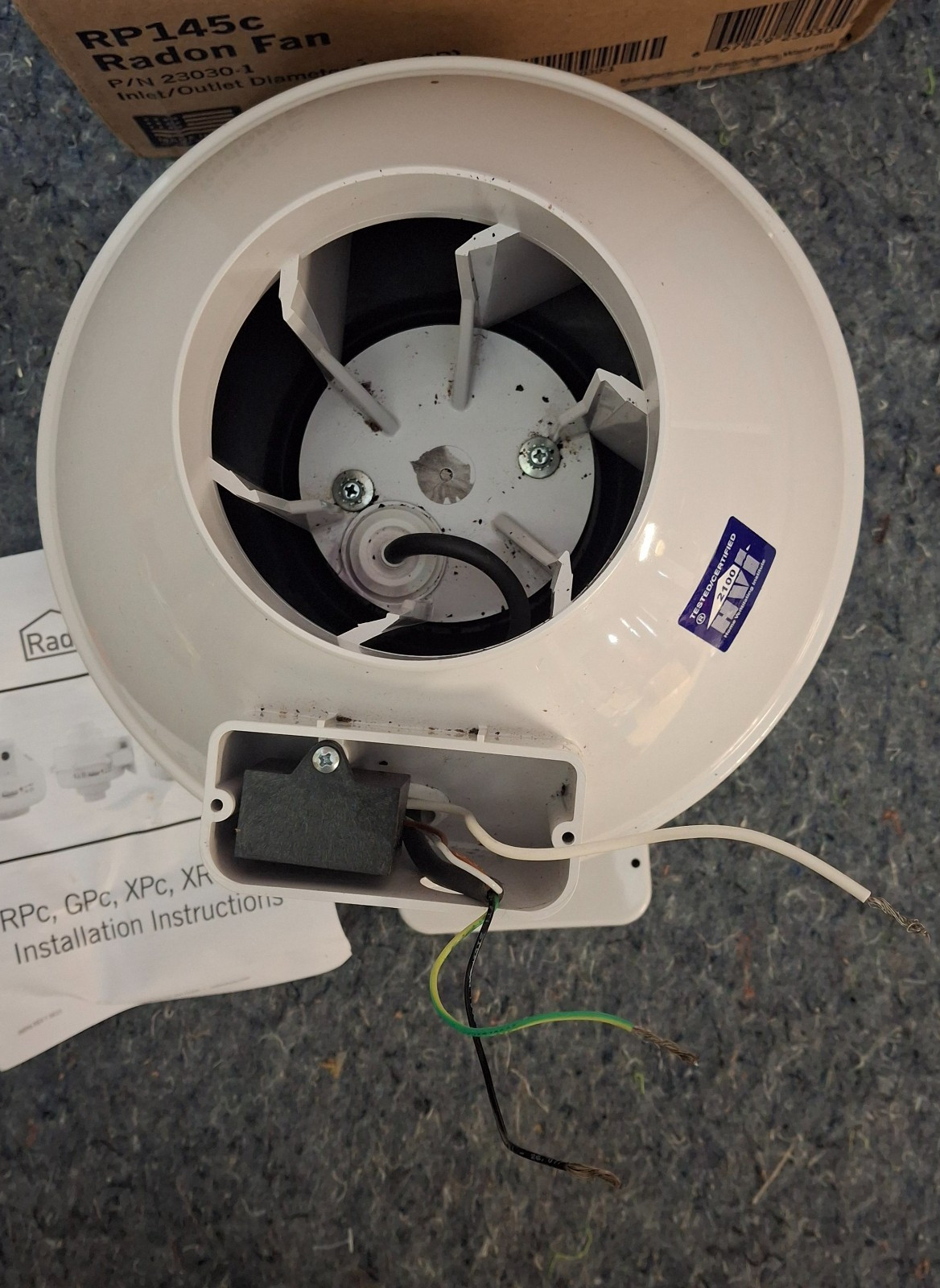 RadonAway RP145C Radon Fan 4.5″ OD 23030-1 White 120V 150CFM *READ*