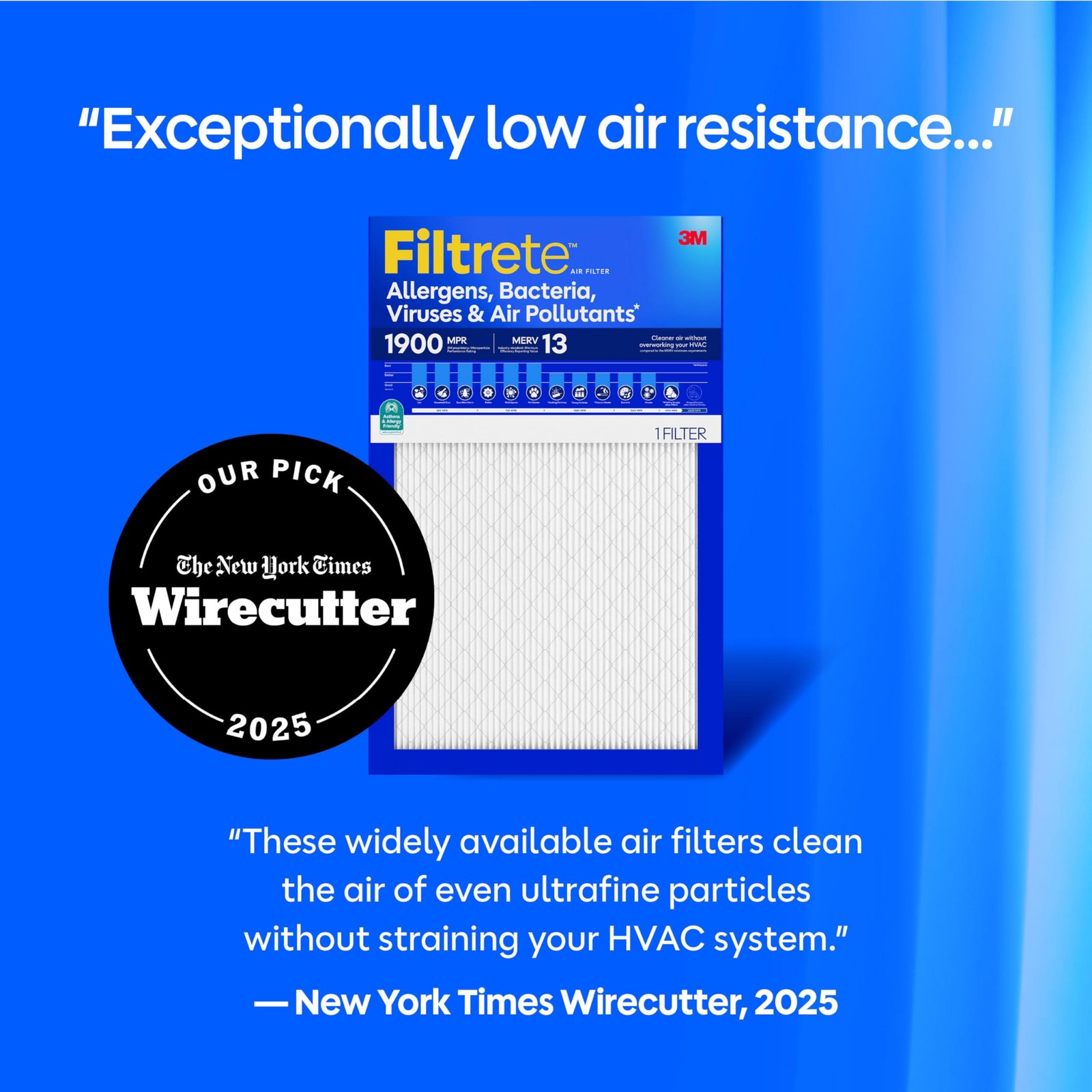 Filtrete 16x25x1 Air Filter, MERV 13 MPR 1900, Allergens, 16x25x1, White