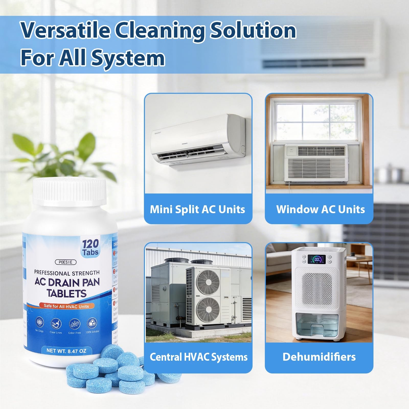 Poesie AC Drain Pan Tablets 120 Count, Condensate Tablets, 1 Pack (120 Tabs)