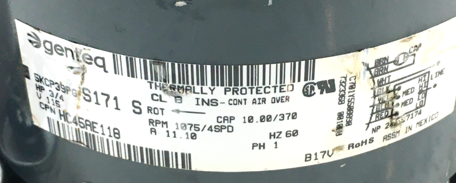 GE 5KCP39PGS171S Furnace Blower Motor 1075RPM 4SPD 3/4HP 115V HC45AE118 #CMP66