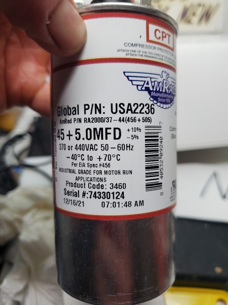 AmRad USA2236 45+5 µF 370/440V Dual Run Motor Run Capacitor HVAC –Y9293