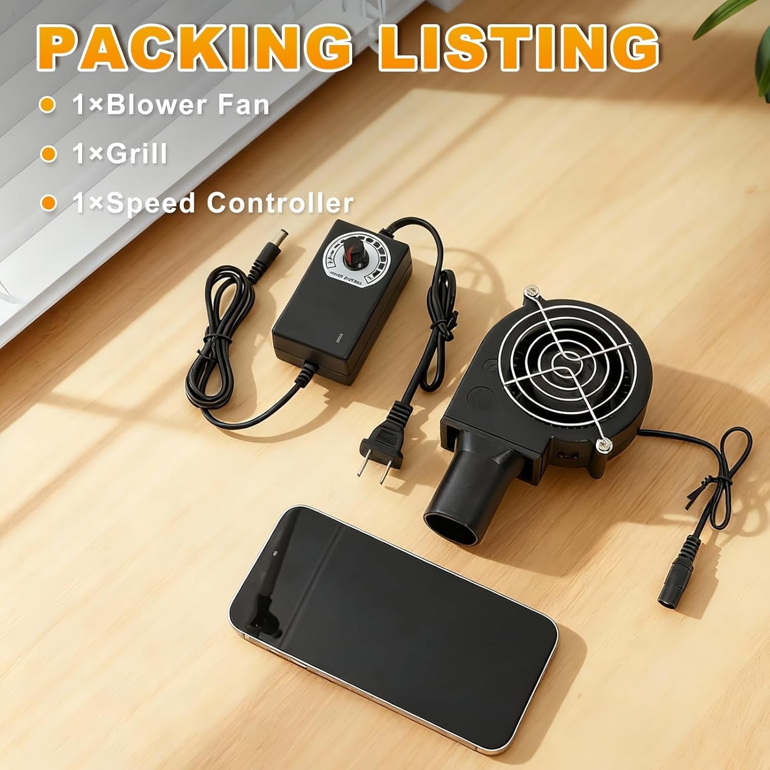 KUNRISE High Airflow BBQ Blower Fan – 110V/120V with Variable Speed Control