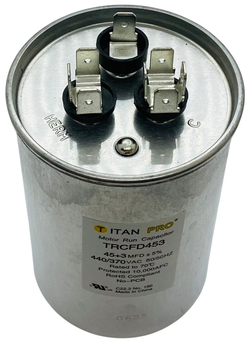 Titan Pro® Motor Run Capacitor | Round | 45 + 3 MFD | 370/440 Volt | TRCFD453