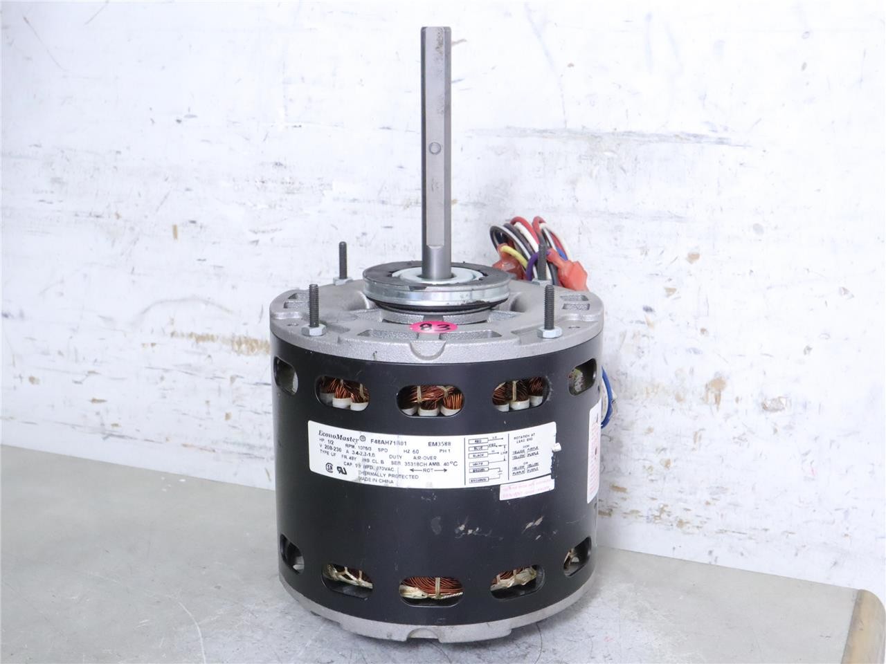 EconoMaster F48AH71A01 Furnace Blower Motor 1/2HP 1075RPM 208-230V 3SPD EM3588