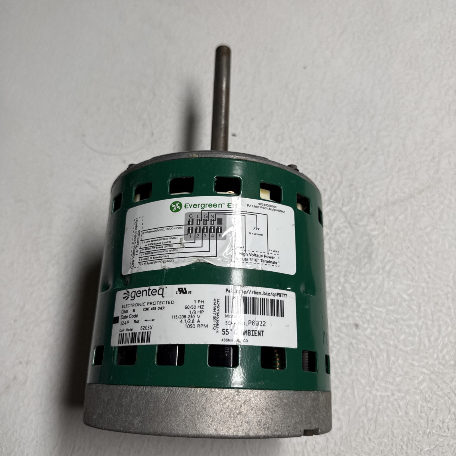 Genteq Evergreen 5SAA39DLP8022 Blower Motor 1/3hp 115/208-23V