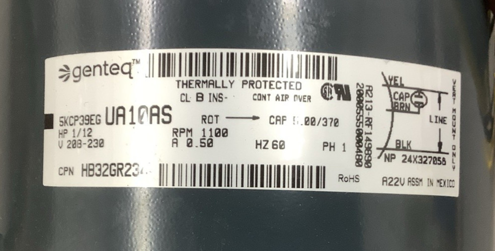 Genteq 5KCP39EGUA10AS 1/12HP 1100RPM 208-230V Condenser Fan Motor (R106)