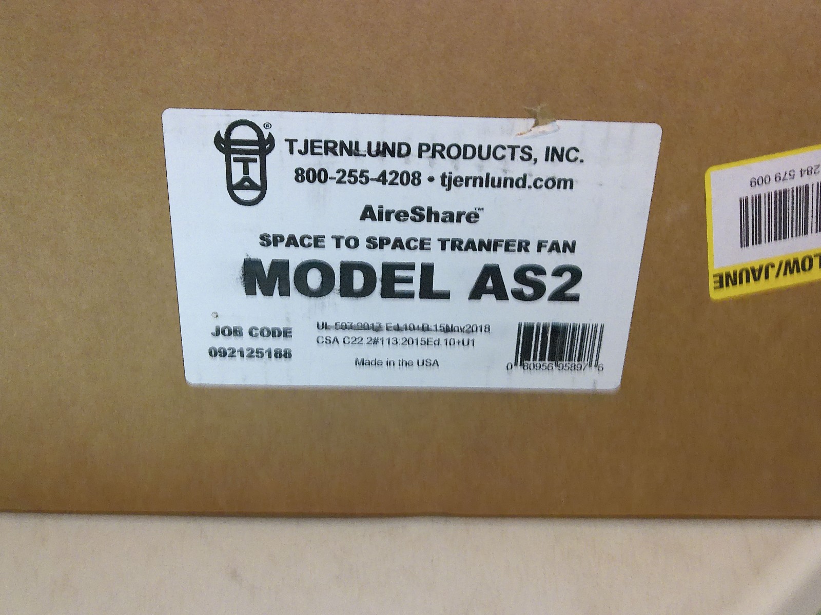 AIRESHARE SPACE TO SPACE TRANSFER FAN – TJERNLUND PRODUCT MODEL AS2