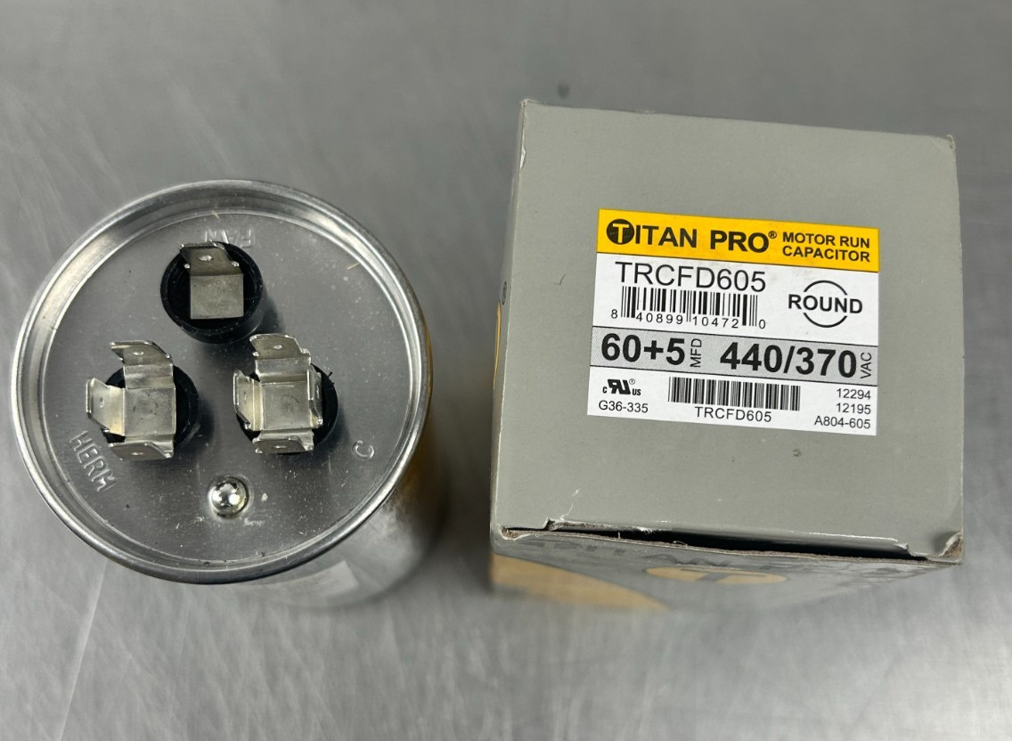 Titan Pro TRCFD605 Capacitor 60/5 ±5%, 440/370V AC Round Motor Run HVAC NEW
