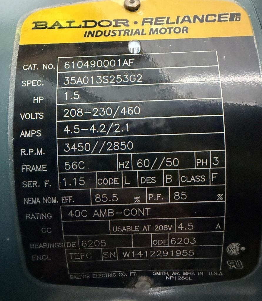 Baldor 1.5 HP Centrifugal Blower 3450 RPM 230/460V 50/60 Hz 3 Phase