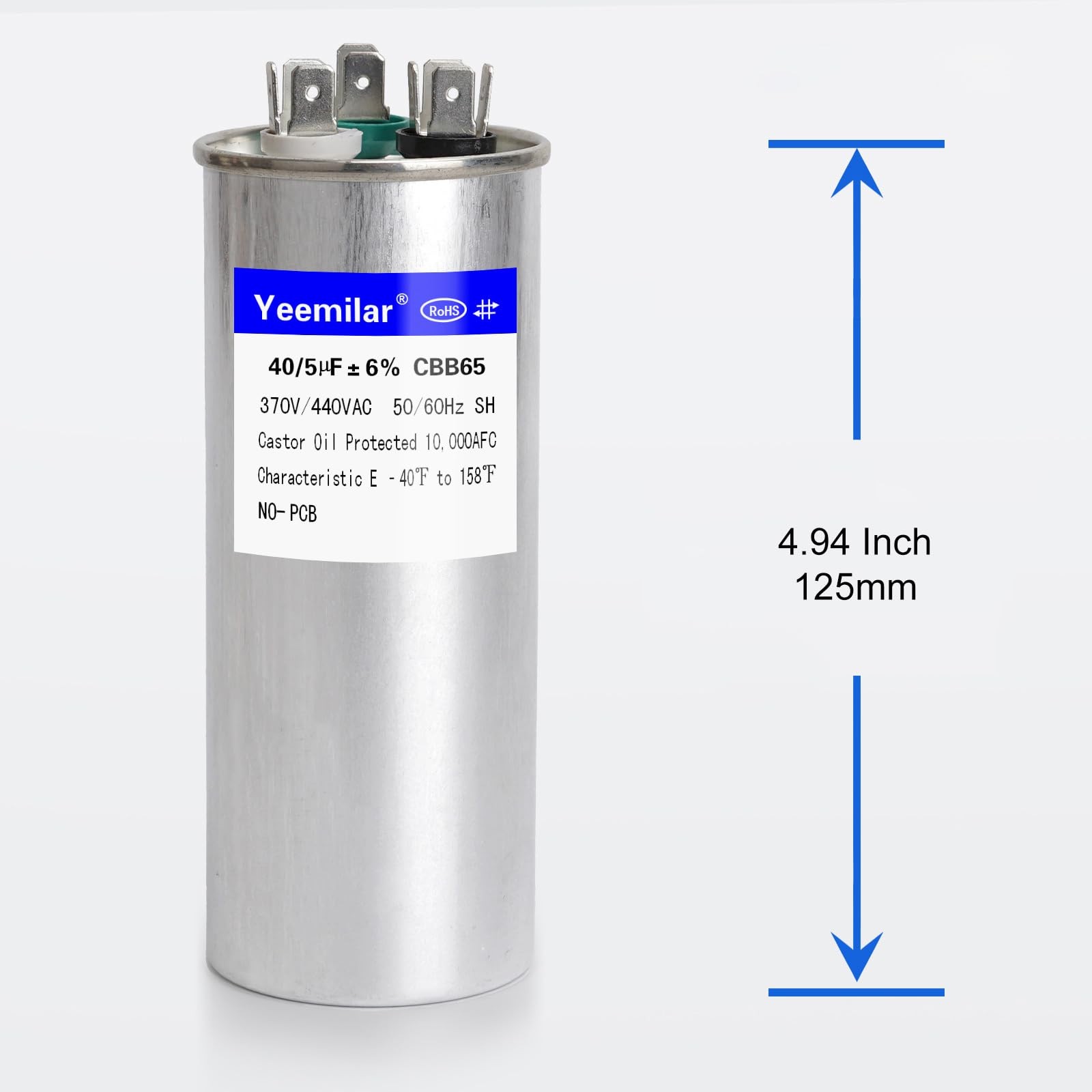40+5 uF 40/5 MFD ±6% 370V/440V CBB65 AC Capacitor, Dual Run Round Capacitor…