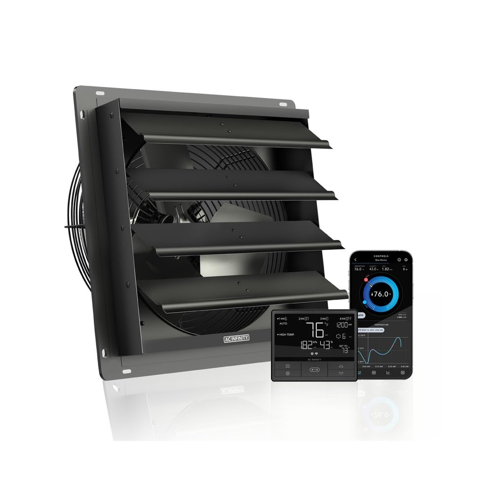 AC Infinity AIRLIFT T14, Shutter Exhaust Fan 14″ with WiFi Temperature Humidi…
