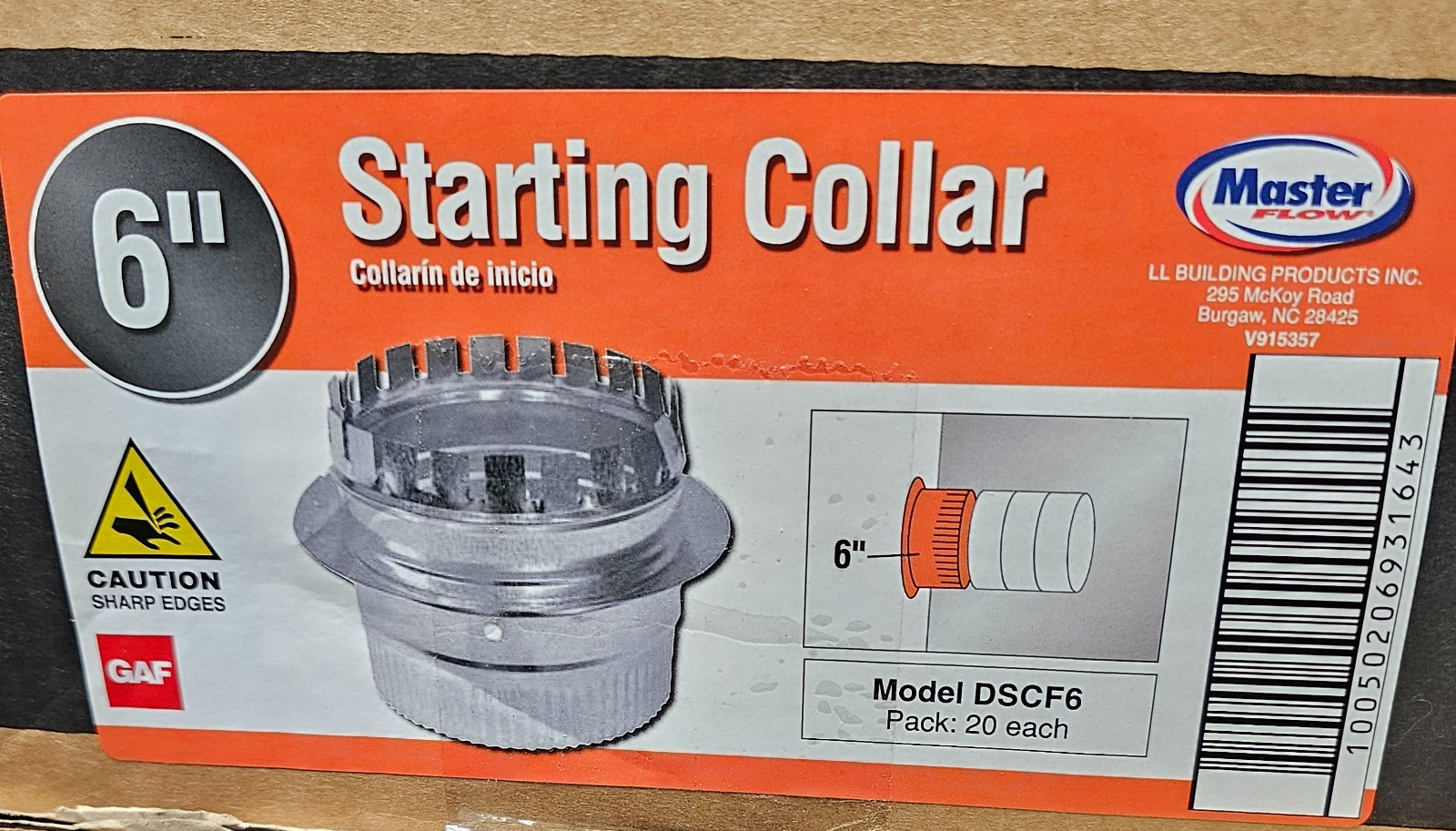 Master Flow DSCF6 6″ Starting Collar HVAC Duct Takeoff Collar Lot of 20 New