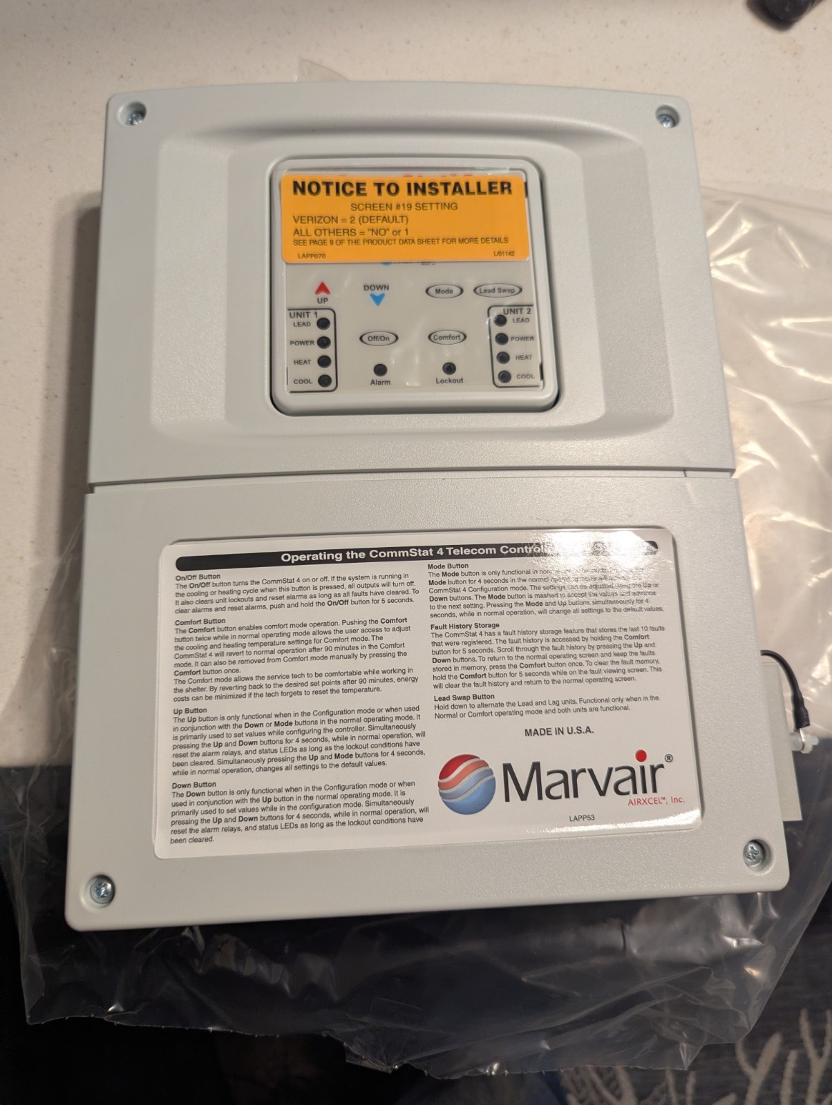 Marvair CommStat 4 Telecom HVAC Controller AZ2400-LF New open Box