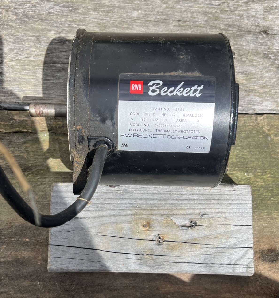 Beckett Oil Burner Blower Motor SA55GYKPA-5733 2456 1/7HP 3450RPM 2A 115V