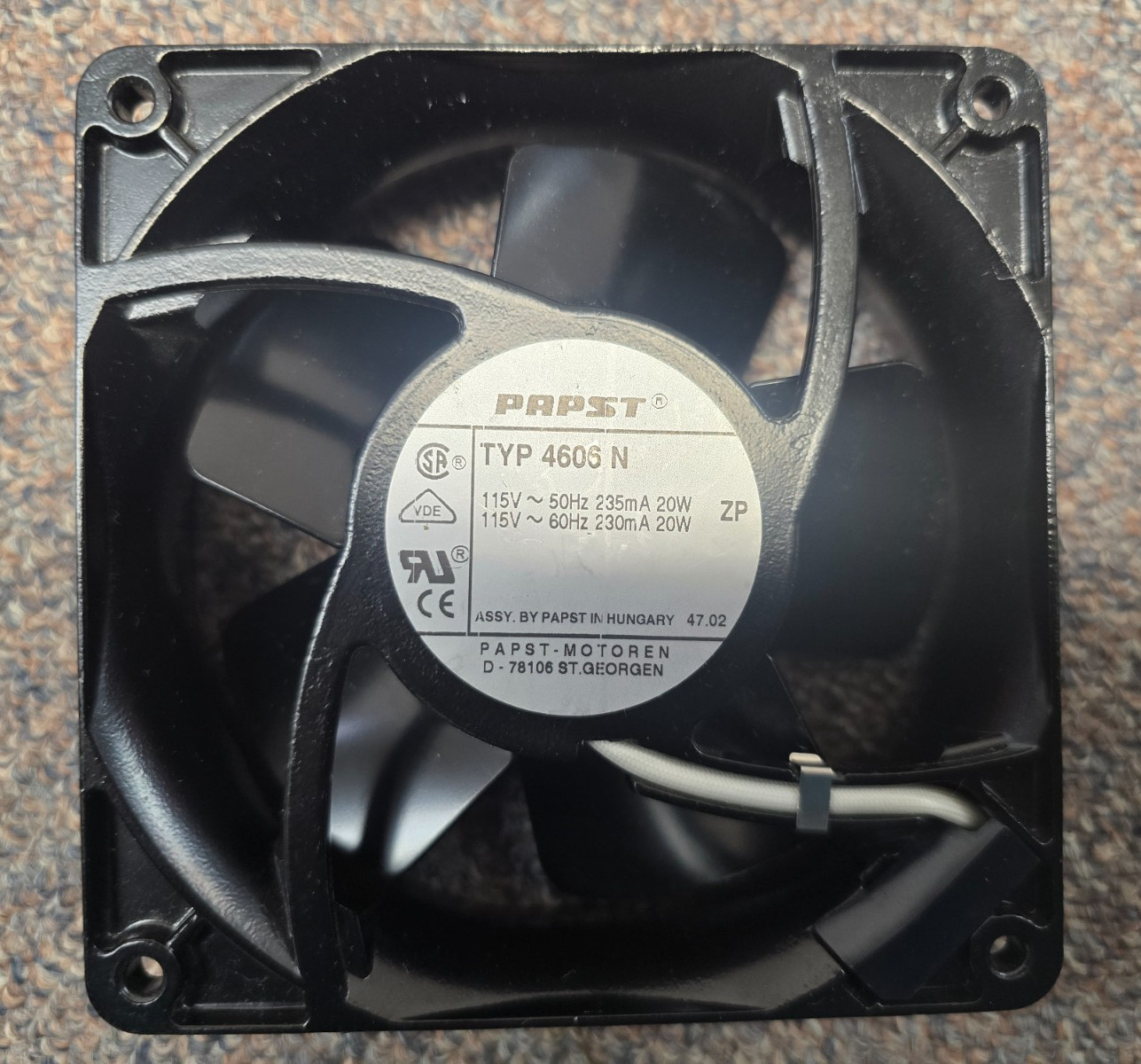 Papst TYP 4606N AC Axial heavy duty compact fan 115V 50HZ /60Hz 230mA/235mA 20W