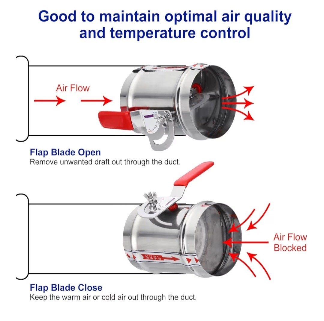 Manual 8″ HVAC Damper Stainless Steel Aluminum Round Airflow Adjustment Sleeve